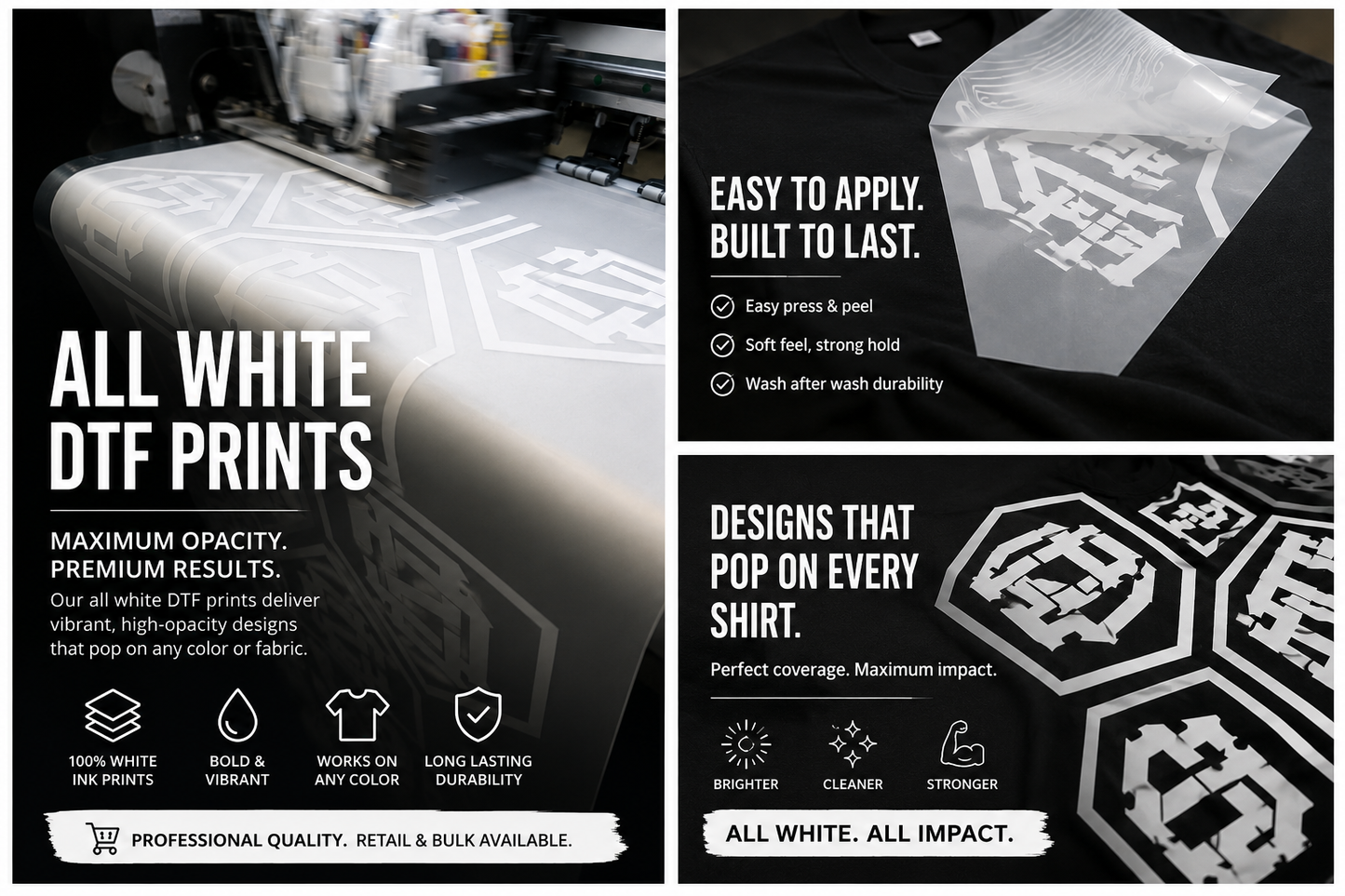 Print Ready- White Only DTF- Wholesale for all $1 / sq.ft
